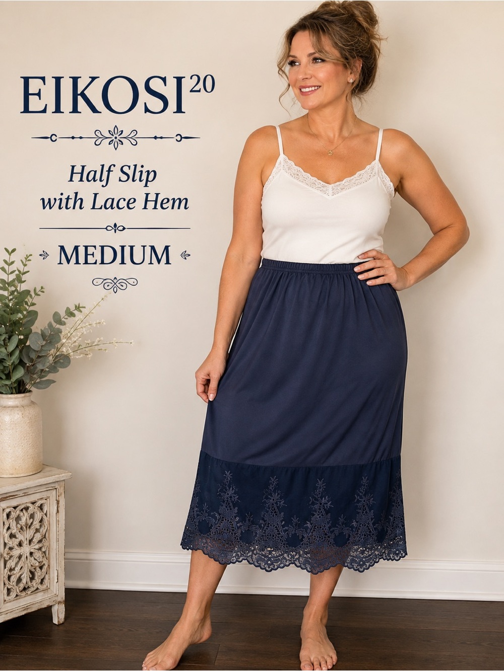 EIKOSI Navy Lace Half Slip Skirt Extender Medium